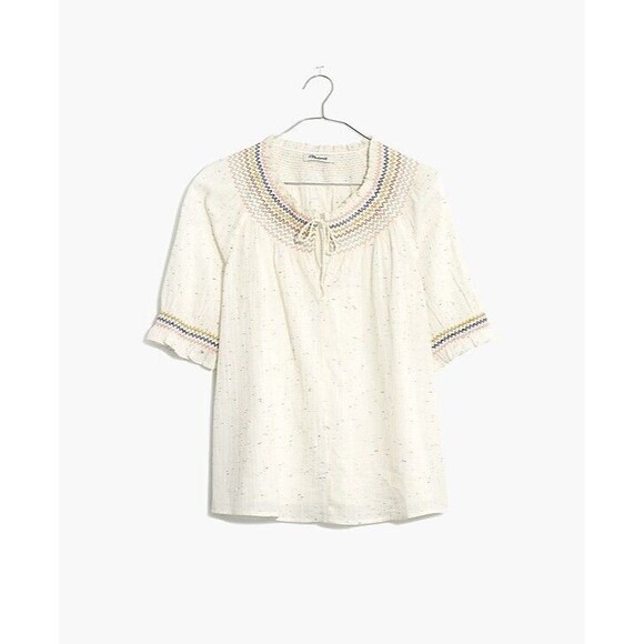 Madewell Rainbow Smocked Peasant Cotton Top Speckled Size Large NWT Boho - Picture 5 of 5